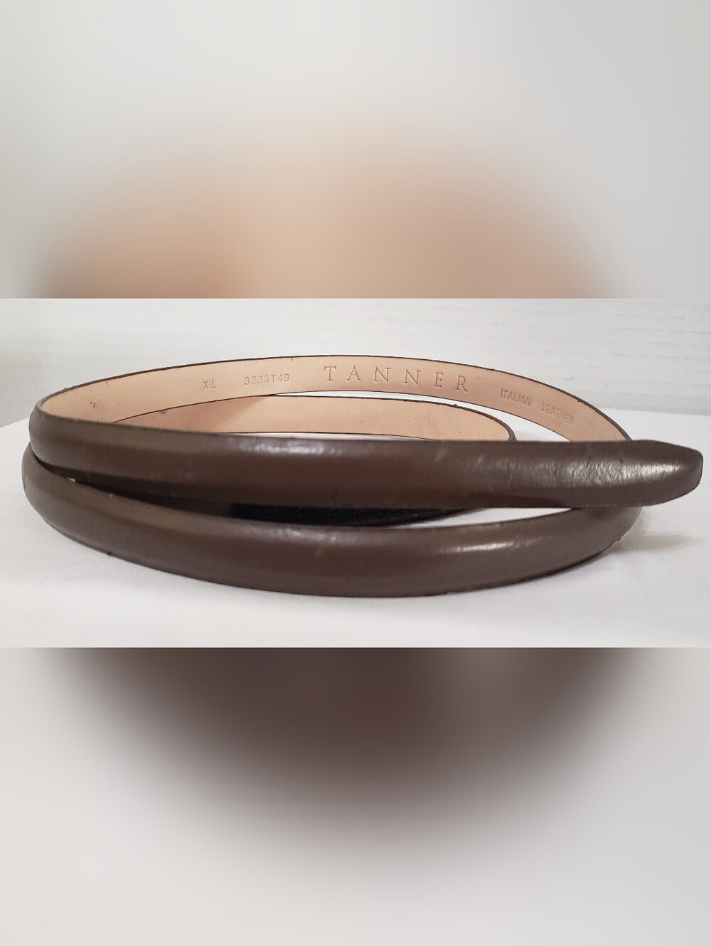 Tanner Women’s Italian Leather Brown Skinny Belt Size XL